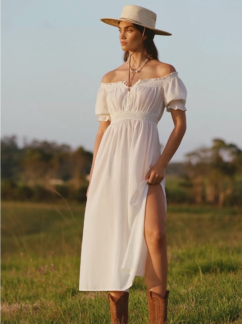 Anthropologie Puff Sleeve Midi Dress White Size M